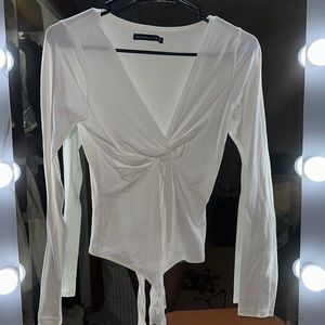 Abercrombie long sleeve white twist front bodysuit